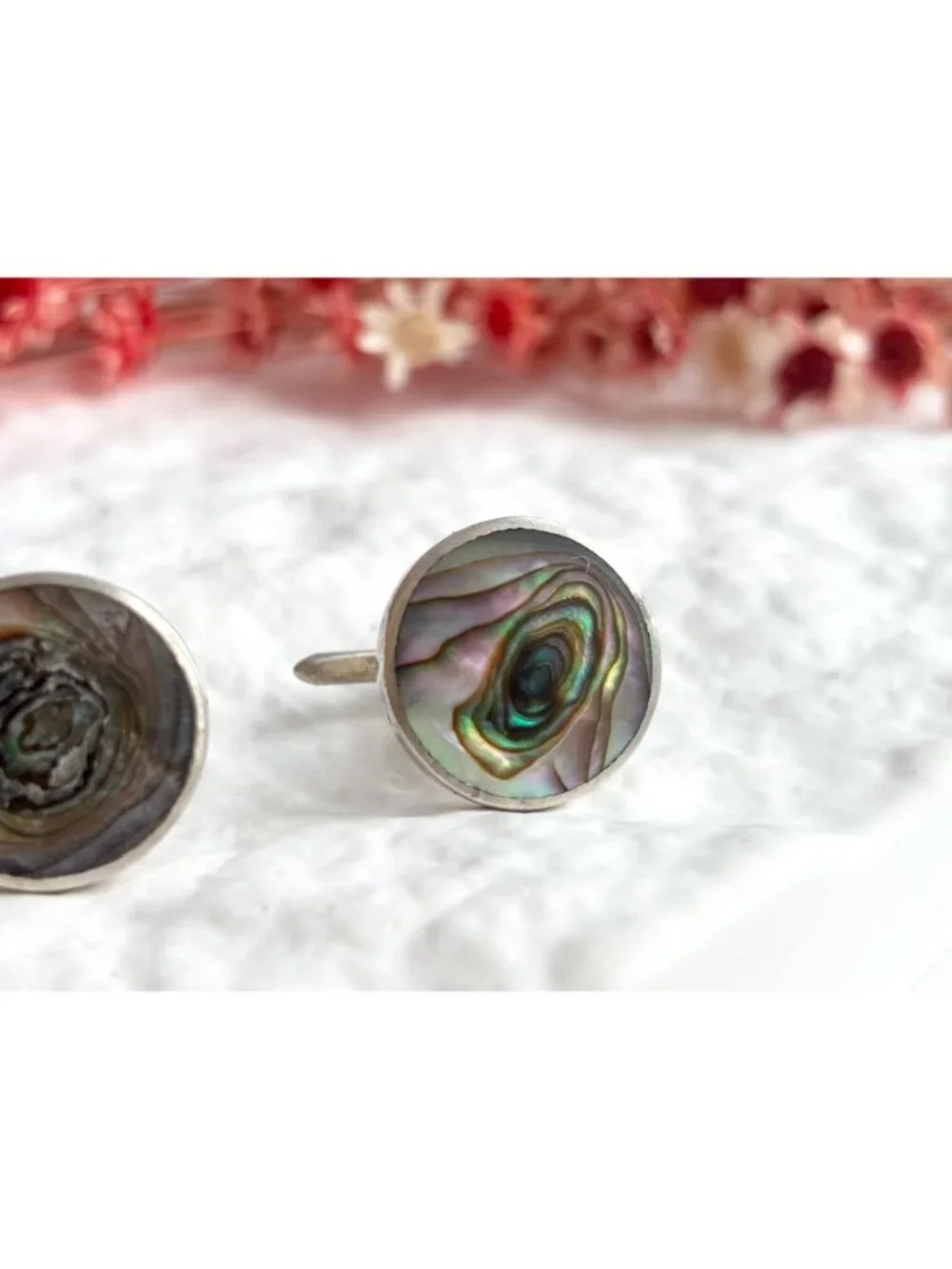 Abalone Inlaid Round Taxco, Mexico Made Sterling Silver 925 Men's Cufflinks